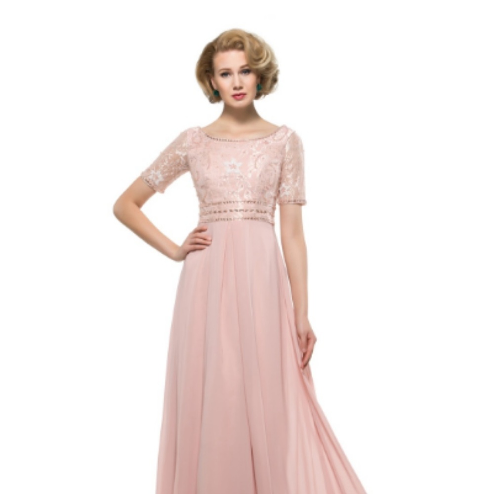 A Line Short Sleeve Lace Mother Of The Bride Dress